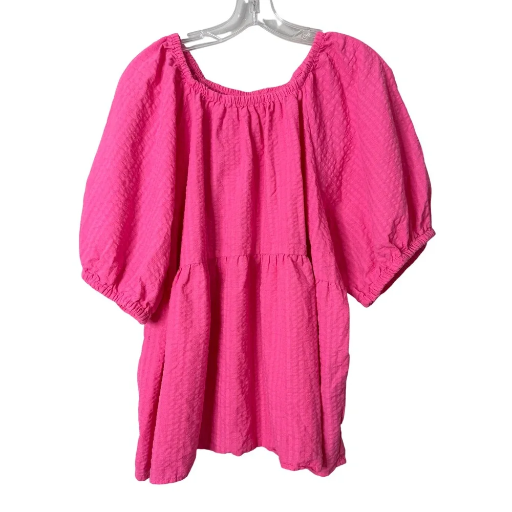 Old Navy Puff Sleeve Top Women XXL Tall Pink Tiered Babydoll Blouse Peplum